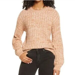 BlankNYC Toffee Crewneck Balloon Sleeve Sweater